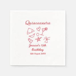 Servilleta De Papel Quinceanera 15th birthday red beach party tree sun