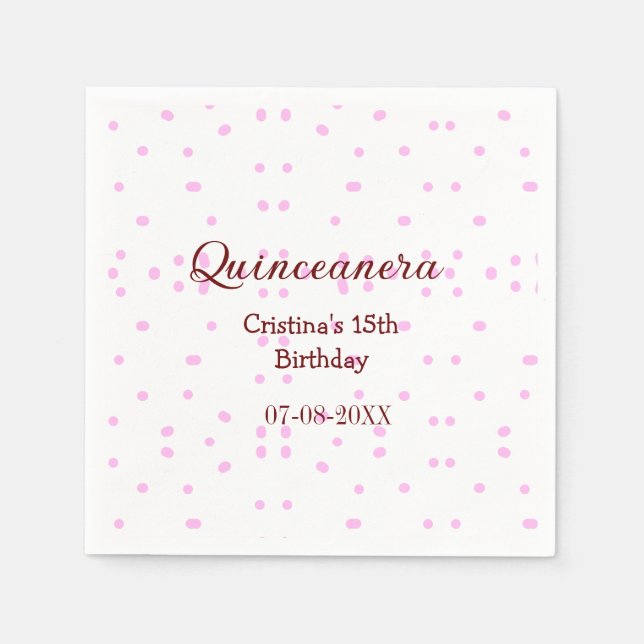 Servilleta De Papel Quinceanera anos 15 años añadir puntos rosados (Anverso)