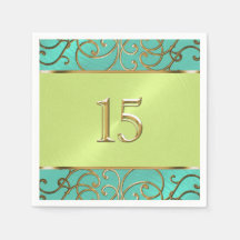 Quinceanera Aqua Lime Green Gold Filigrree Swirls