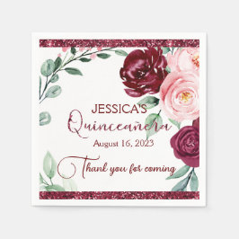 Servilleta De Papel Quinceanera Burgundy Red Floral Papel Napkin