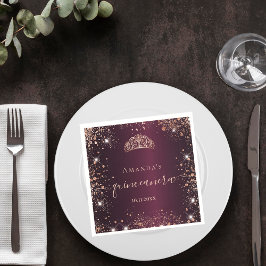 Servilleta De Papel Quinceanera burgundy rosa oro tiara nombre guión