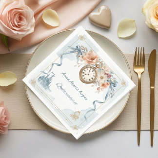 Servilleta De Papel Quinceañera con tema de Cenicienta en acuarela azu