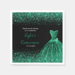 Servilleta De Papel Quinceanera Dark Green Faux Purpurina