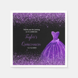 Servilleta De Papel Quinceanera Dark Purple Faux Purpurina