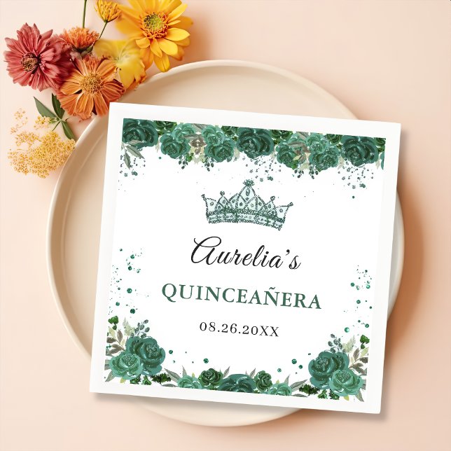 Servilleta De Papel Quinceanera de floral verde esmeralda (Subido por el creador)