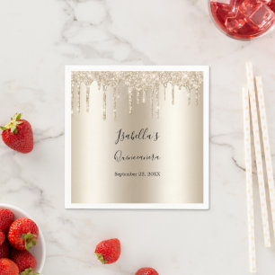 Servilleta De Papel Quinceañera elegante con brillo de champán
