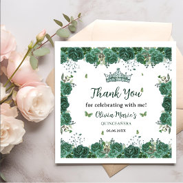 Servilleta De Papel Quinceañera Emerald Green Floral Butterflies Tiara