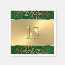 Quinceanera Emerald Green y Gold Filigree Swirls