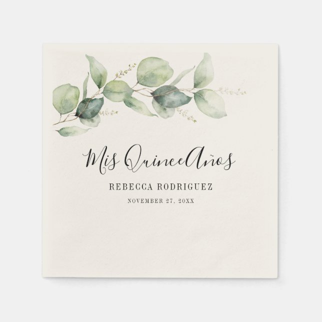 Servilleta De Papel Quinceanera Eucalyptus Greenery 15º cumpleaños (Anverso)