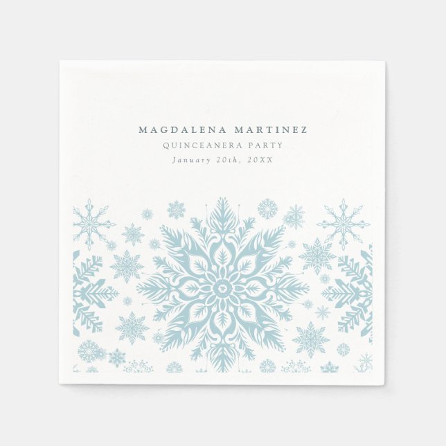 Servilleta De Papel Quinceanera Fiesta Blue Snowflake Winter (Anverso)