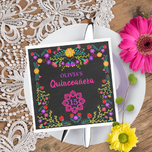 Servilleta De Papel Quinceañera Fiesta Mexicana Flores Cumpleaños Negr