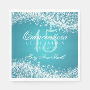Servilleta De Papel Quinceanera Fiesta Sparkling Wave Turquoise