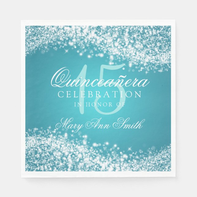 Servilleta De Papel Quinceanera Fiesta Sparkling Wave Turquoise (Anverso)