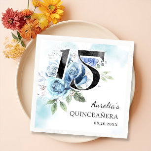Servilleta De Papel Quinceanera floral azul 15º cumpleaños