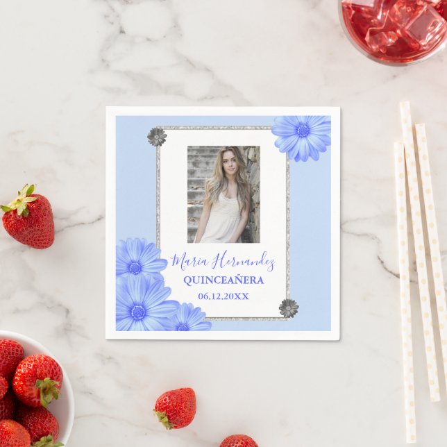 Servilleta De Papel Quinceanera floral azul claro (In situ)