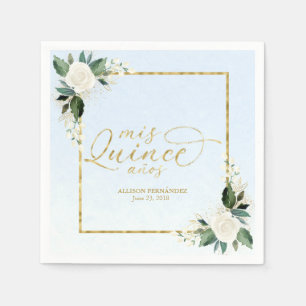 Servilleta De Papel Quinceañera Floral Azul Polvoriento