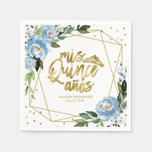 Servilleta De Papel Quinceañera Floral Azul Polvoriento