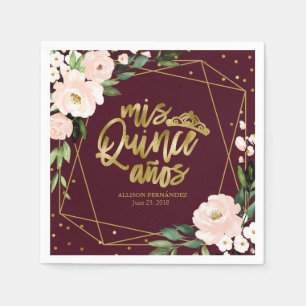 Servilleta De Papel Quinceañera Floral Borgoña Rubor