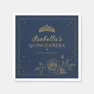 Servilleta De Papel Quinceañera Floral Dorada Elegante de la Marina