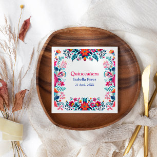 Servilleta De Papel Quinceañera Floral Fiesta Mexicana Cumpleaños Blan