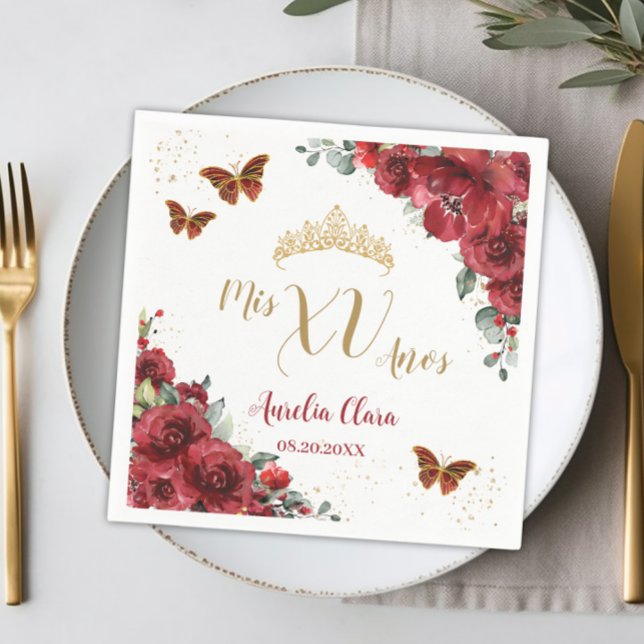 Servilleta De Papel Quinceanera floral roja Cumpleaños Butterflies de  (Subido por el creador)