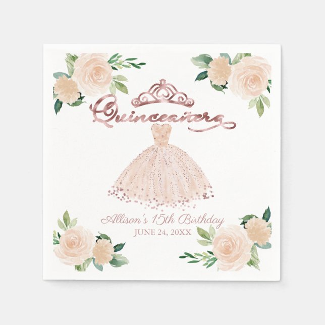 Servilleta De Papel Quinceañera Floral Rubor (Anverso)
