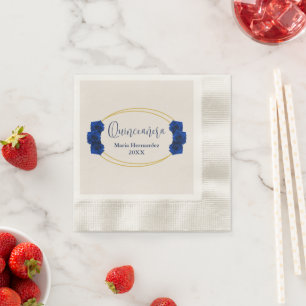 Servilleta De Papel Quinceañera geométrica real azul y oro