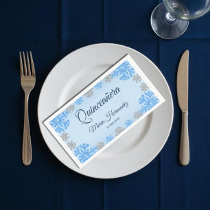 Servilleta De Papel Quinceañera Ice Blue Silver Snowflake
