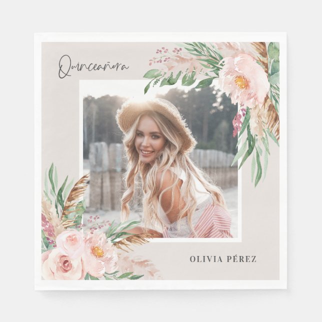 Servilleta De Papel Quinceañera Invitación de cumpleaños a la foto gir (Anverso)