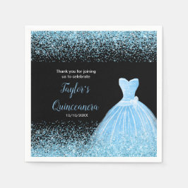 Servilleta De Papel Quinceanera Light Blue Faux Purpurina