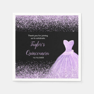 Servilleta De Papel Quinceanera Light Purple Faux Purpurina