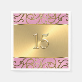 Servilleta De Papel Quinceanera Lilac Rosa y Gold Filigree Swirls