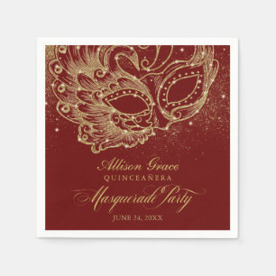 Servilleta De Papel Quinceanera Masquerade Fiesta Gold Burgundy