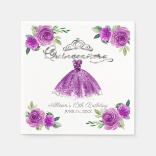 Servilleta De Papel Quinceanera Morado Acuarela Guisada Flora