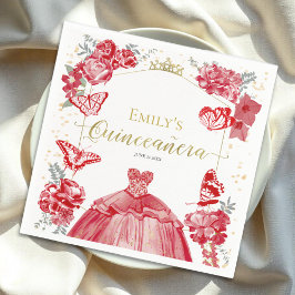 Servilleta De Papel Quinceanera Napkins Vestido Rojo Relieve metalizad