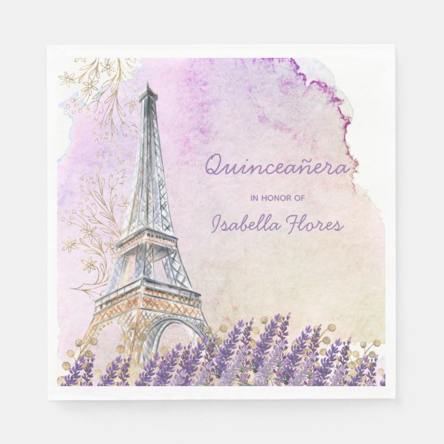 Servilleta De Papel Quinceanera Paris Torre Eiffel Lavanda Francesa (Anverso)