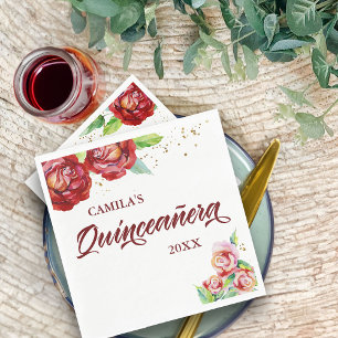 Servilleta De Papel Quinceanera Personalizado floral rosa rosa rojo vi