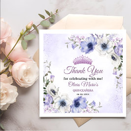 Servilleta De Papel Quinceañera Purple Lilac Floral Tiara Butterflies