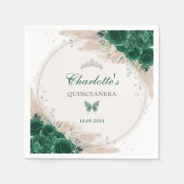 Servilleta De Papel Quinceanera quinceanera de la plata verde esmerald