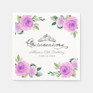 Servilleta De Papel Quinceanera Relieve metalizado plateado Tiara Colo