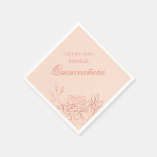 Servilleta De Papel Quinceanera Rosa Flores de Oro 15 años