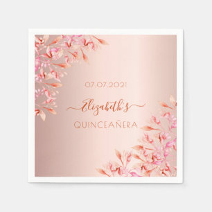 Servilleta De Papel Quinceanera rosa oro floral rosa botánico