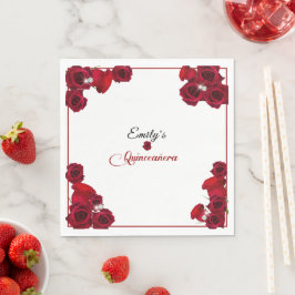 Servilleta De Papel Quinceañera Rosas Rojas Bonitas Diamantes