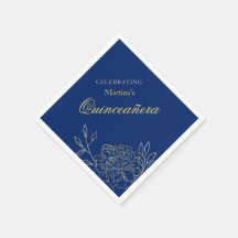 Quinceanera Royal Blue Gold Flowers 15º cumpleaños