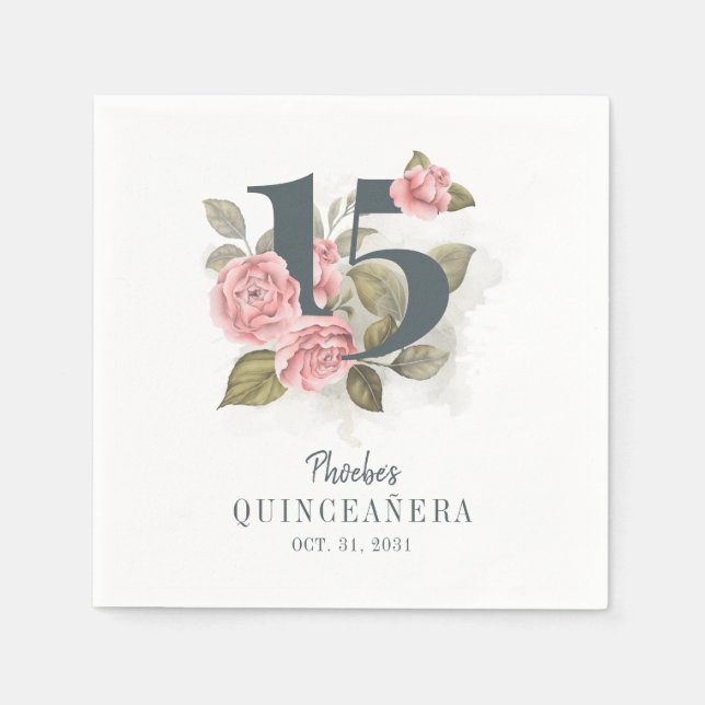 Servilleta De Papel Quinceanera Rustic Floral 15th Birthday Paper (Anverso)