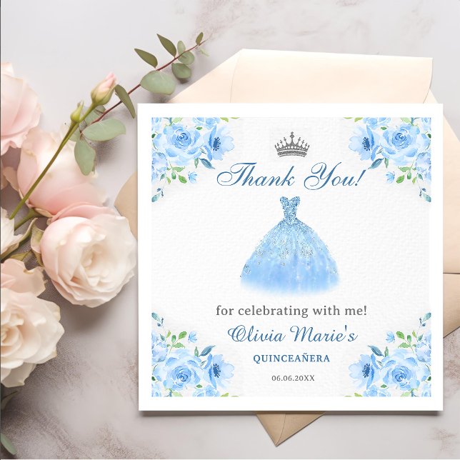 Servilleta De Papel Quinceanera Silver Blue Flown (Subido por el creador)