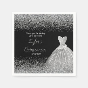 Servilleta De Papel Quinceanera Silver Faux Purpurina