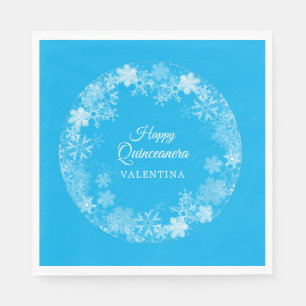 Servilleta De Papel Quinceanera Winter Wonderland Snowflake Blue