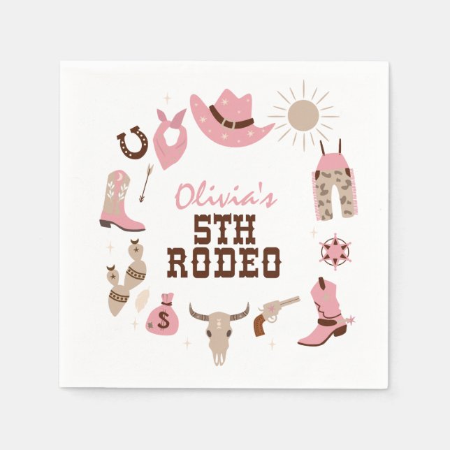 Servilleta De Papel Quinto Rodeo Rosa Occidental Vaquero Cumpleaños 5 (Anverso)