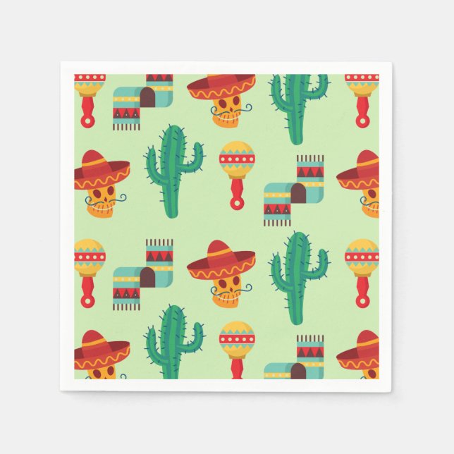 Servilleta De Papel Quirky Cactus mexicano y patrón de Sombrero (Anverso)